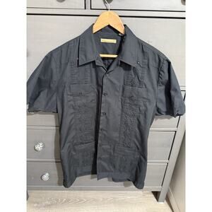 The Havana Co. Button Up Men M Short Sleeve Black Embroidered Poly Cotton Blend